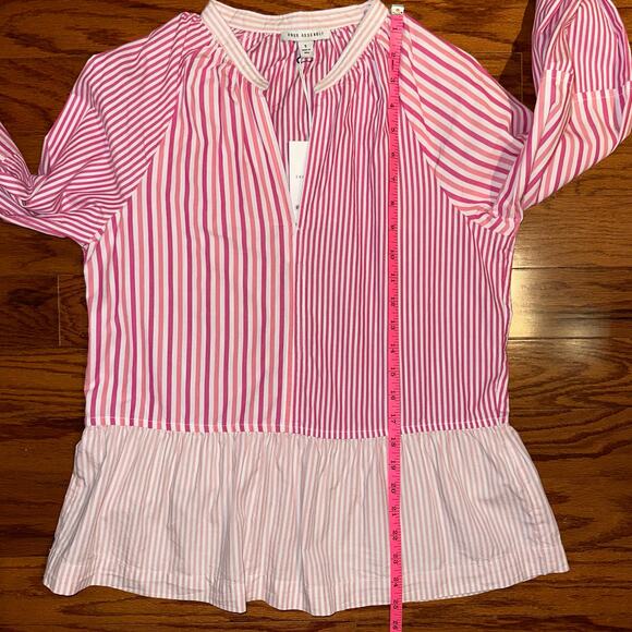NWT Free Assembly V-Neck Long Sleeve Fuchsia Fedora Stripe Peplum Top Size Small - Picture 13 of 14